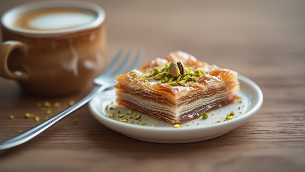 Greek Baklava Recipe – Traditional & Irresistible Layers 9 Serving of Greek baklava with pistachios