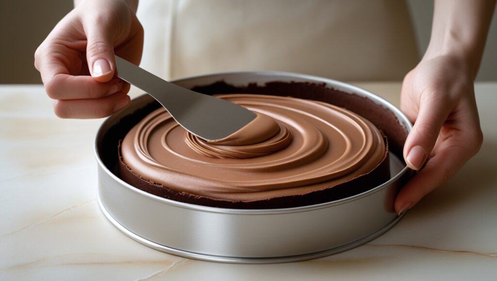 Triple Chocolate Mousse Cake – 3-Layer Delight That Impresses 10 Spreading chocolate mousse layer