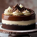 Triple Chocolate Mousse Cake – 3-Layer Delight That Impresses 7 Triple Chocolate Mousse Cake on cake stand