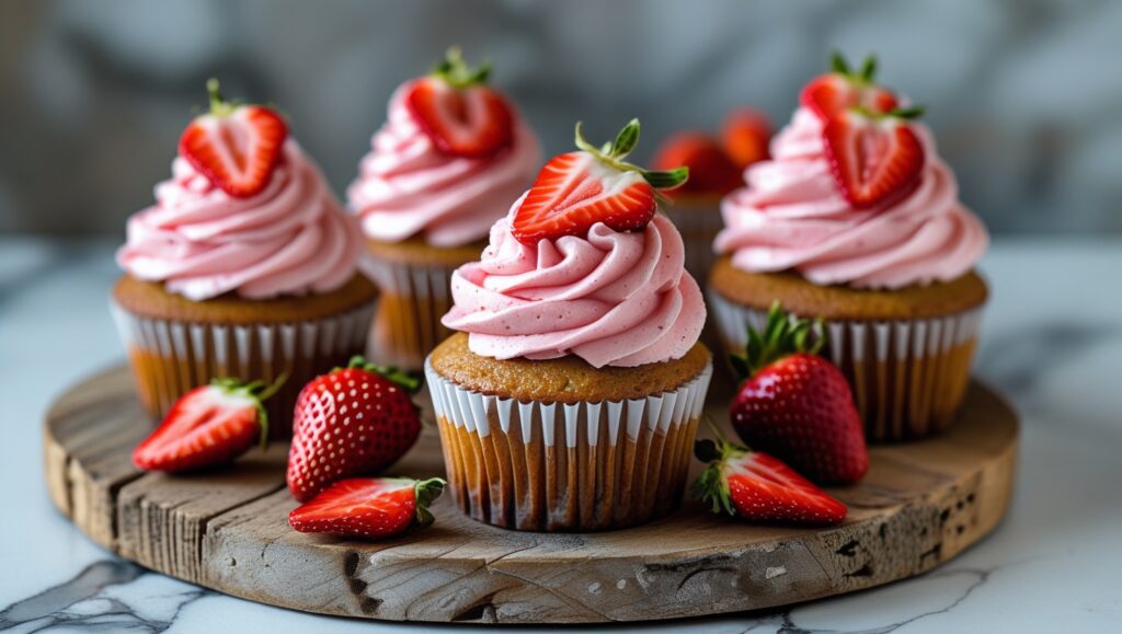 Strawberry Cream Cheese Frosting That Actually Holds Its Shape 9 Cupcakes decorated with strawberry cream cheese frosting