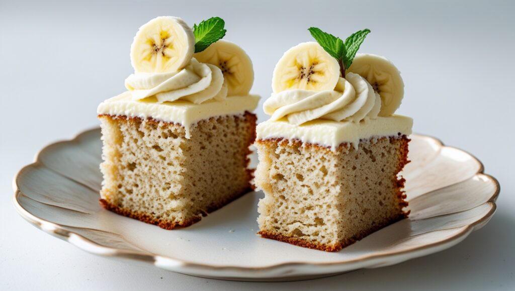 Banana Cake Mix Recipe: Moist, Easy & Topped with Creamy Frosting 7 Banana cake mix with banana slice garnish