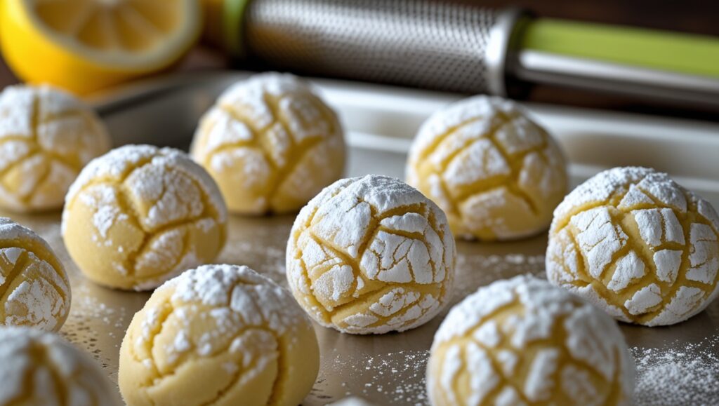 Lemon Cake Mix Cookies – Quick & Easy Citrus Dessert 8 Rolling lemon cookie dough in powdered sugar